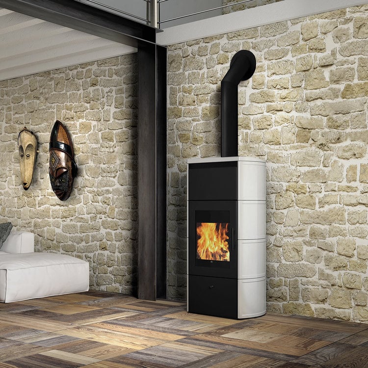 Stufa a legna Edilkamin Flamma 14 kW Idro Bianco panna