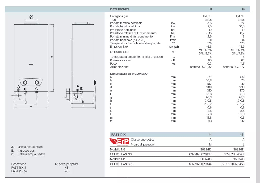 SCALDABAGNO A GAS ARISTON FAST R X 14 LITRI ESTERNO - METANO