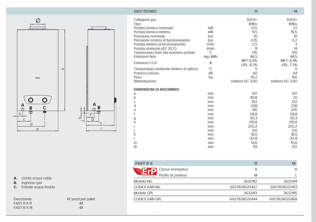 SCALDABAGNO A GAS ARISTON FAST R X 14 LITRI ESTERNO - METANO